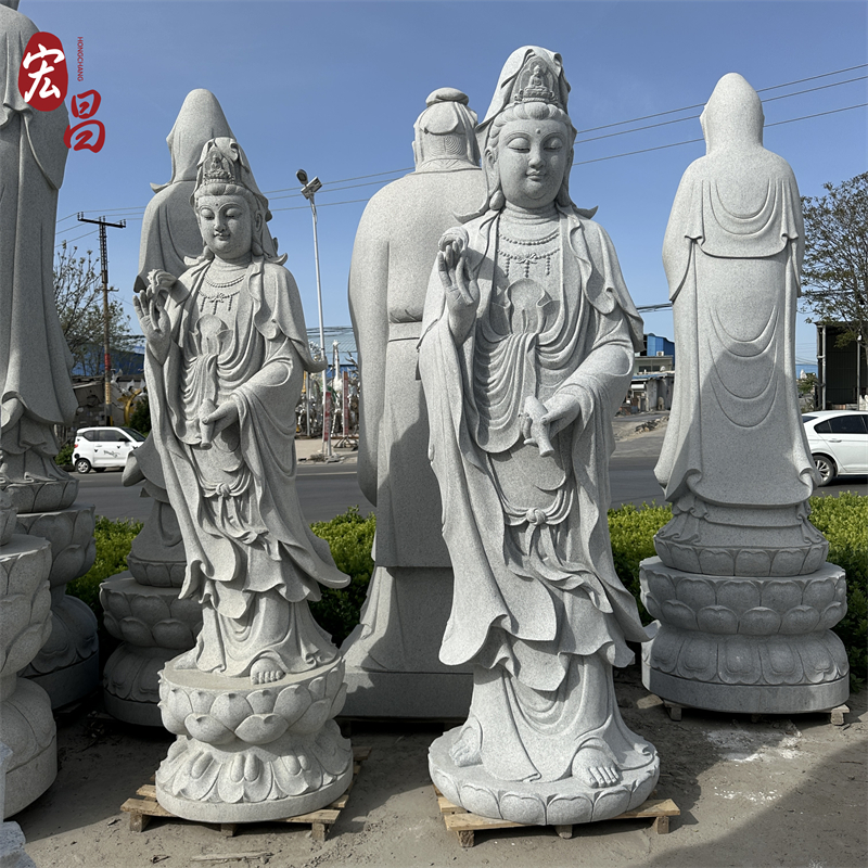 花岗岩石雕 观音菩萨高2米  寺庙寺院户外供奉观世音滴水观音摆件