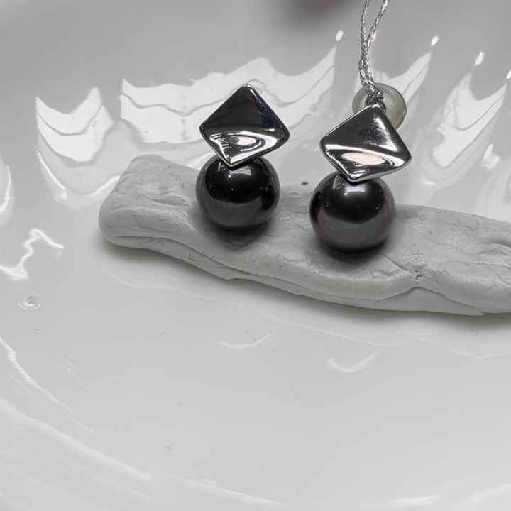 海水珍珠耳饰银S925镶嵌