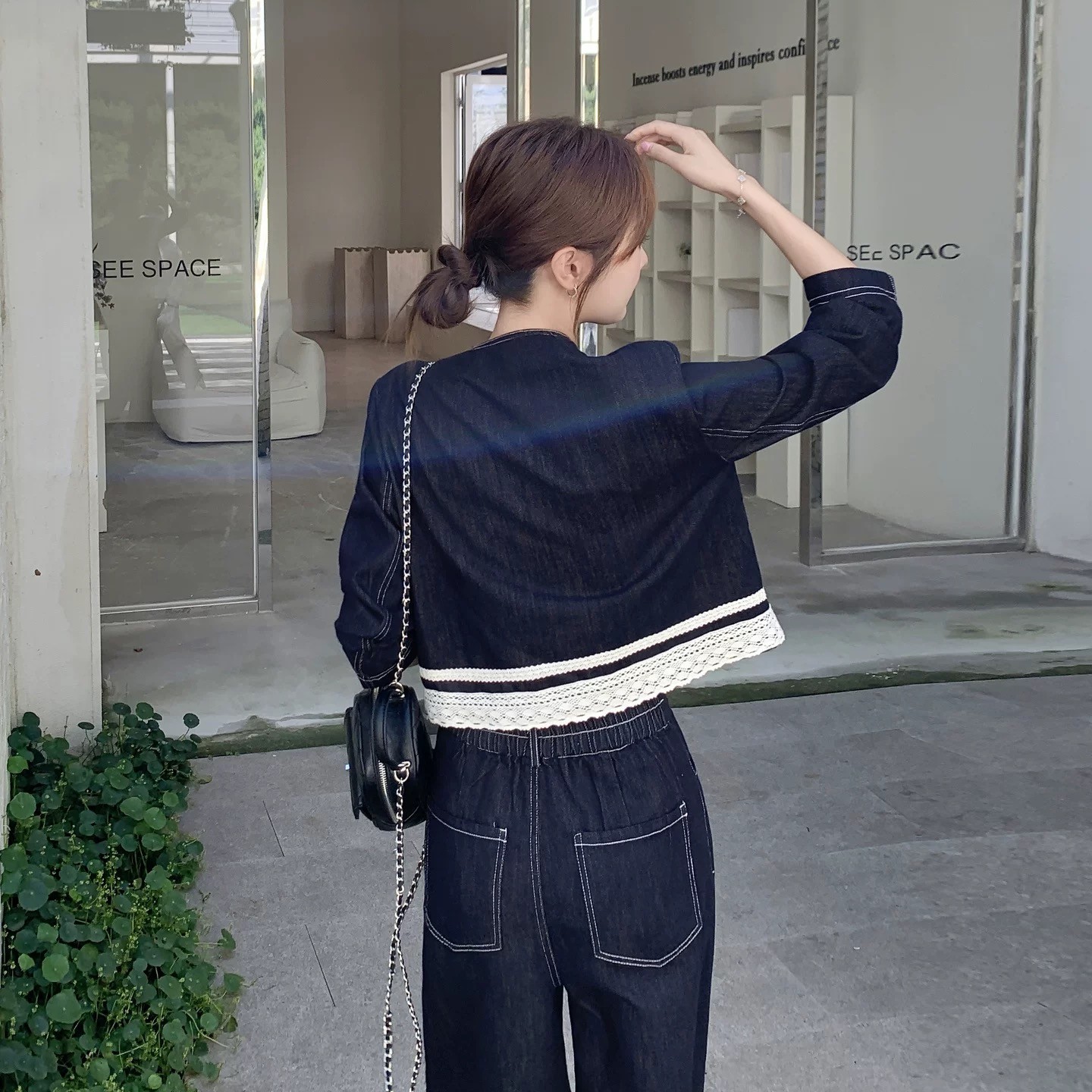 小个子韩系穿搭一整套女装2025春装新款小香风蕾丝外套两件套