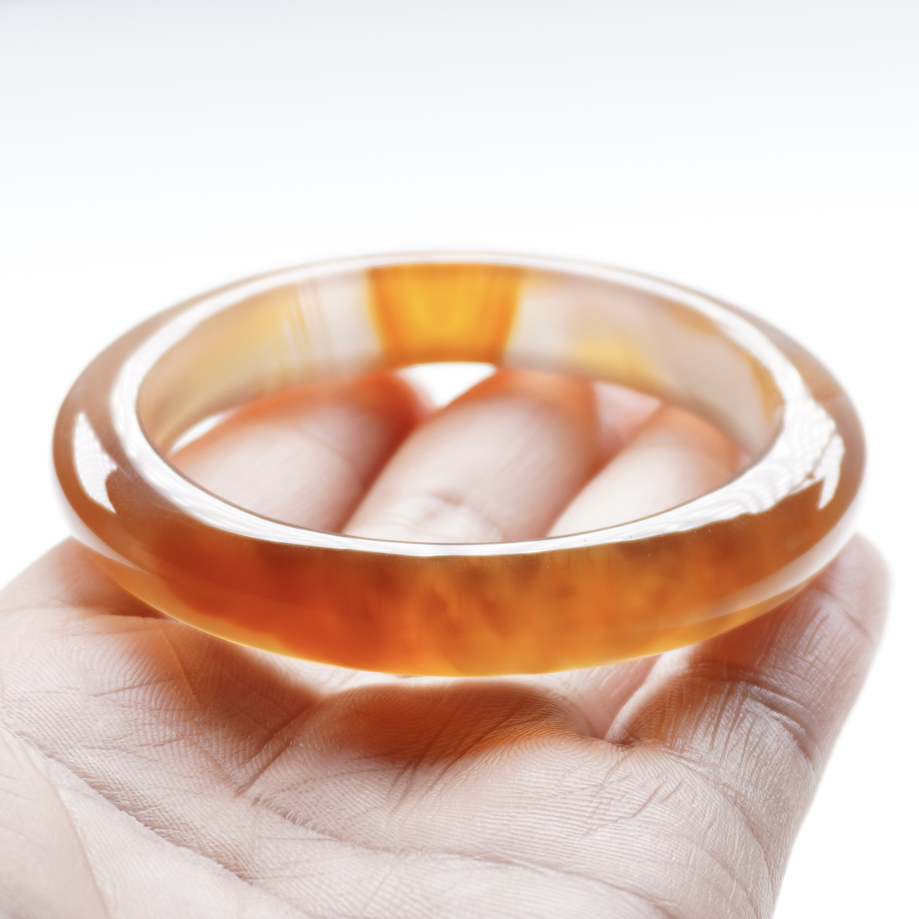 【阳琈珠宝】天然原矿焦糖俏色玛瑙玉石手镯/圈口53/编号416