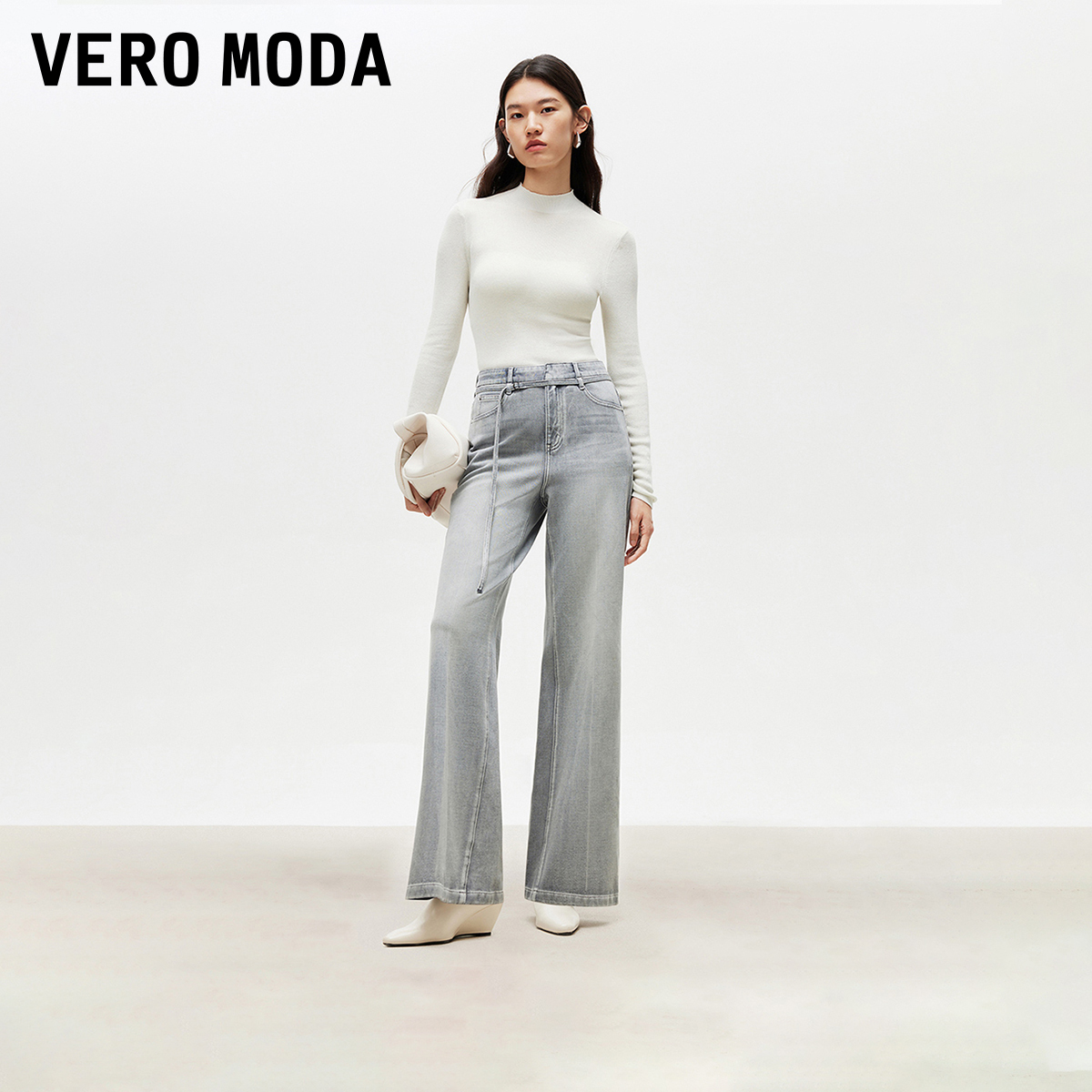 Vero Moda牛仔裤春游出行洋气高腰提臀阔腿裤千金贵系325232026