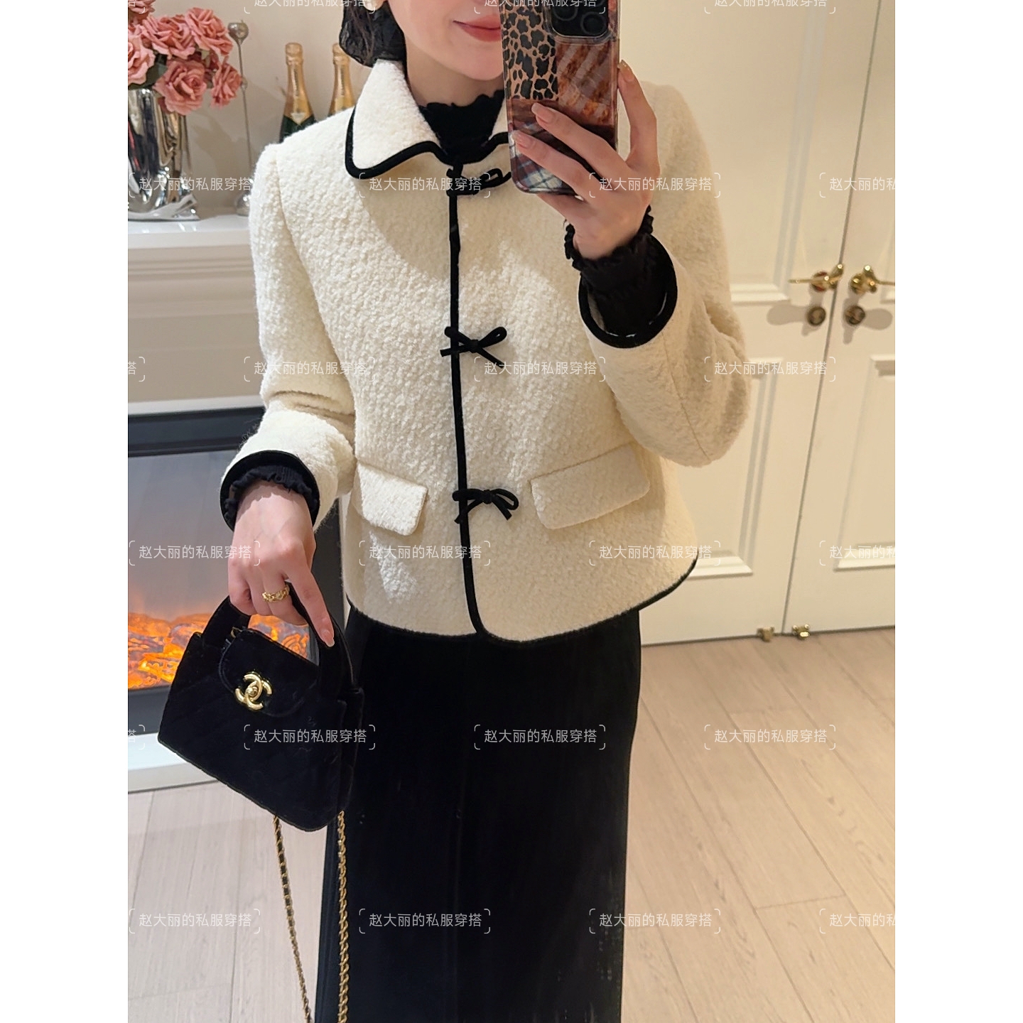 老赵服饰 羊毛呢羽绒内胆蝴蝶结小香风羽绒服外套21AU5265