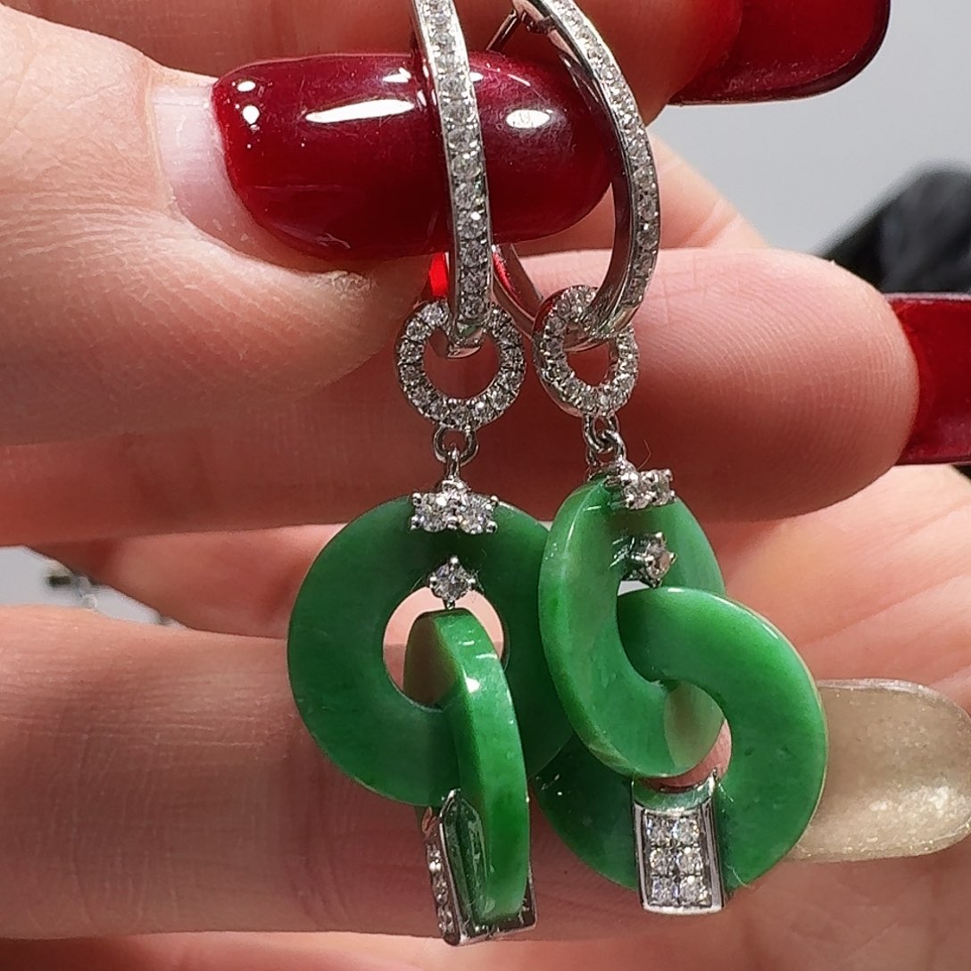 翡翠耳饰18K金镶嵌耳饰