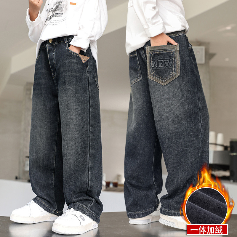14周岁及以上男童加绒裤子冬季中大童男孩2025新款冬装儿童一体绒