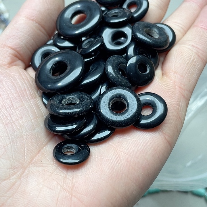 玛瑙/玉髓珠宝半成品合金20个黑玛瑙平安扣吊坠