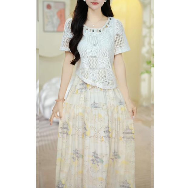 L5362假两件短袖连衣裙2025夏季新款时尚显瘦气质中长款遮肉裙子