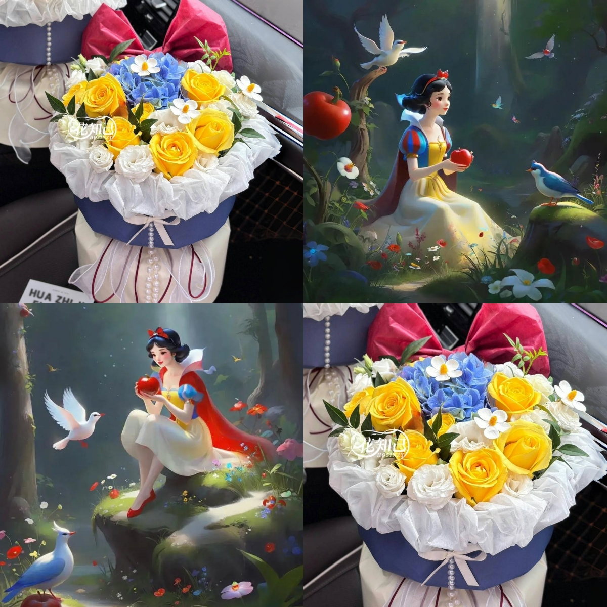 【送给白雪公主的花】1枝蓝绣球配8枝黄玫瑰混搭小香风花束六一礼物送小朋友送女友儿童节鲜花同城小时达ET