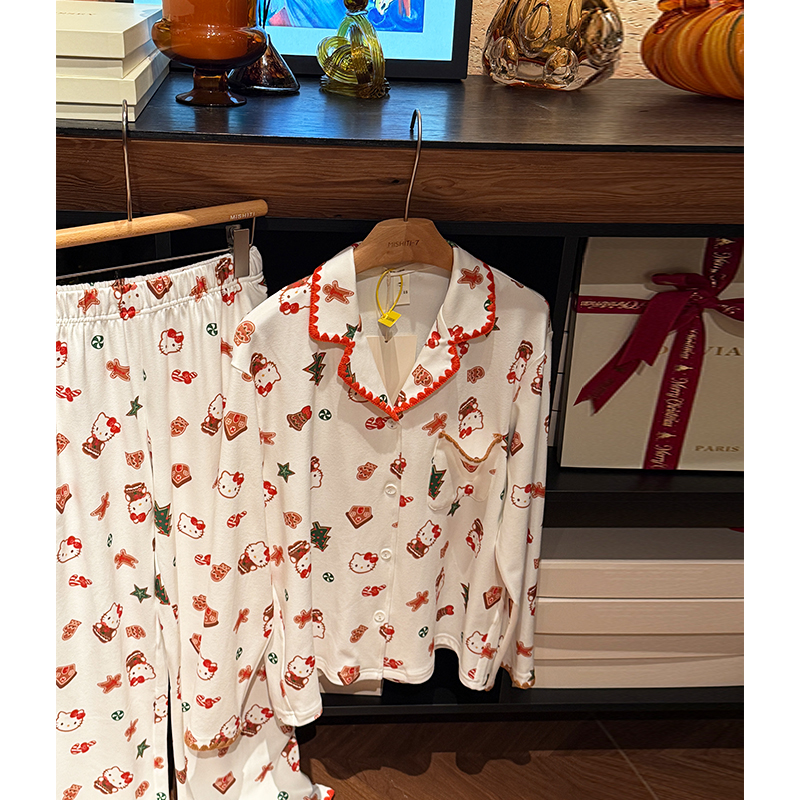 米诗缇【德绒圣诞红猫】小众潮牌时尚设计可外穿长袖长裤睡衣家居服