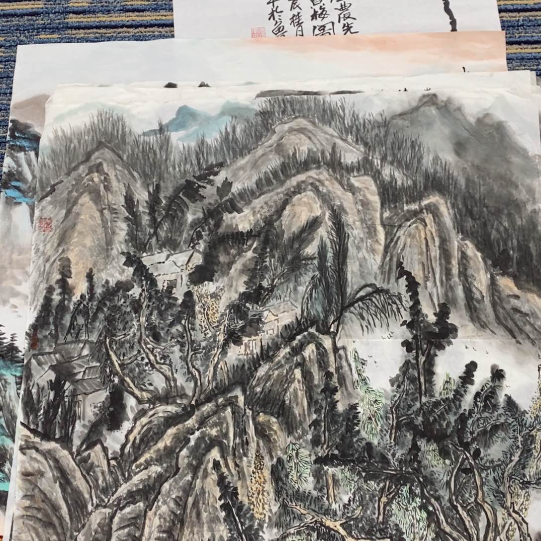 国画68斗方山水作品朱