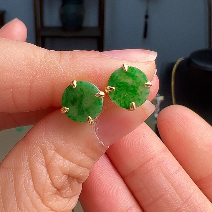 翡翠耳饰银S925镶嵌耳饰599