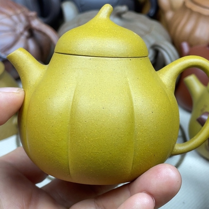 紫砂茶壶紫砂壶黄金段茄瓜130cc微微瑕