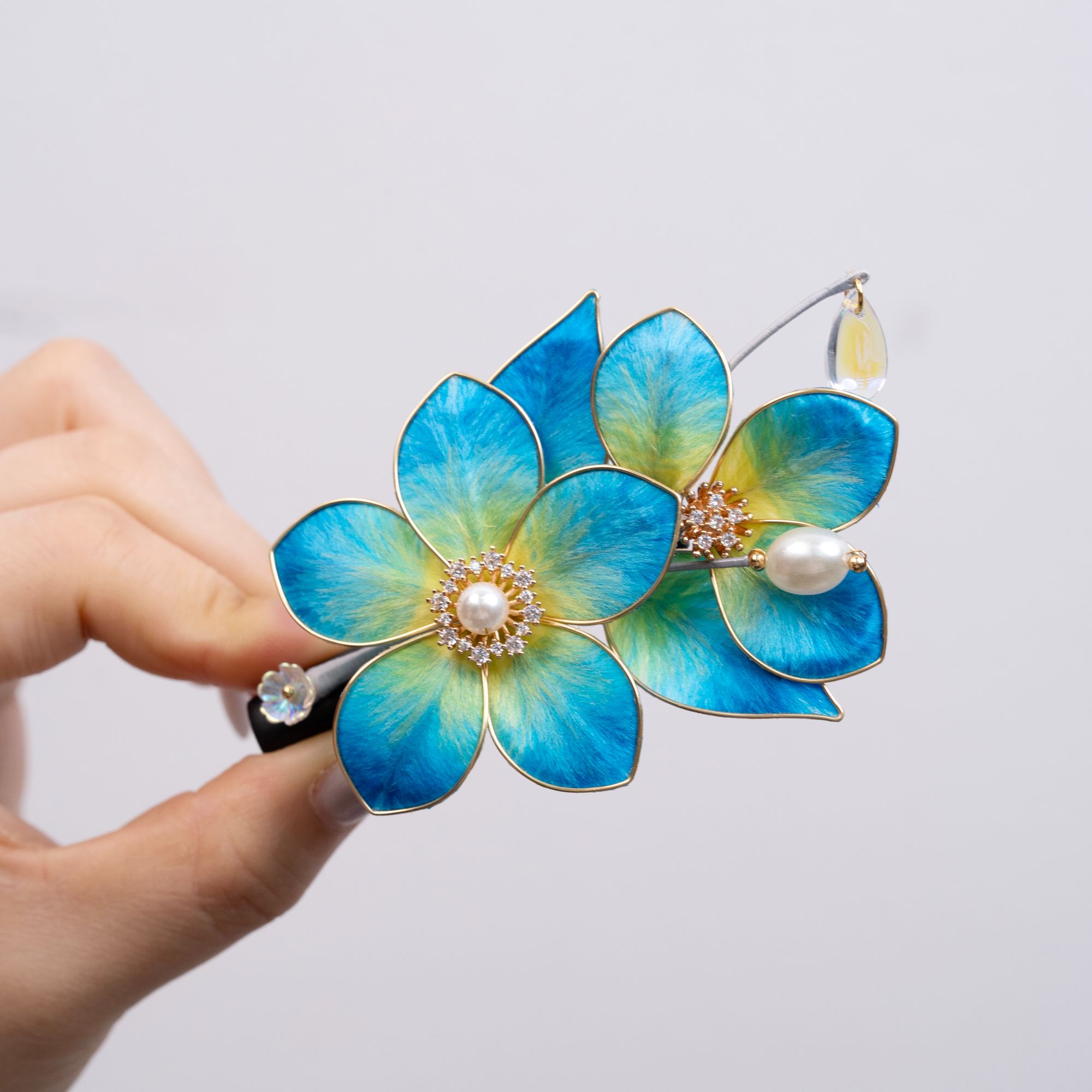 【青雾】绒花手工边夹