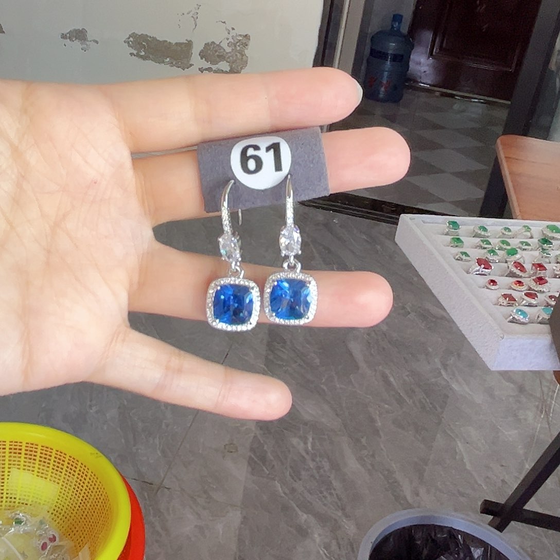 耳饰蓝宝石银S925镶嵌