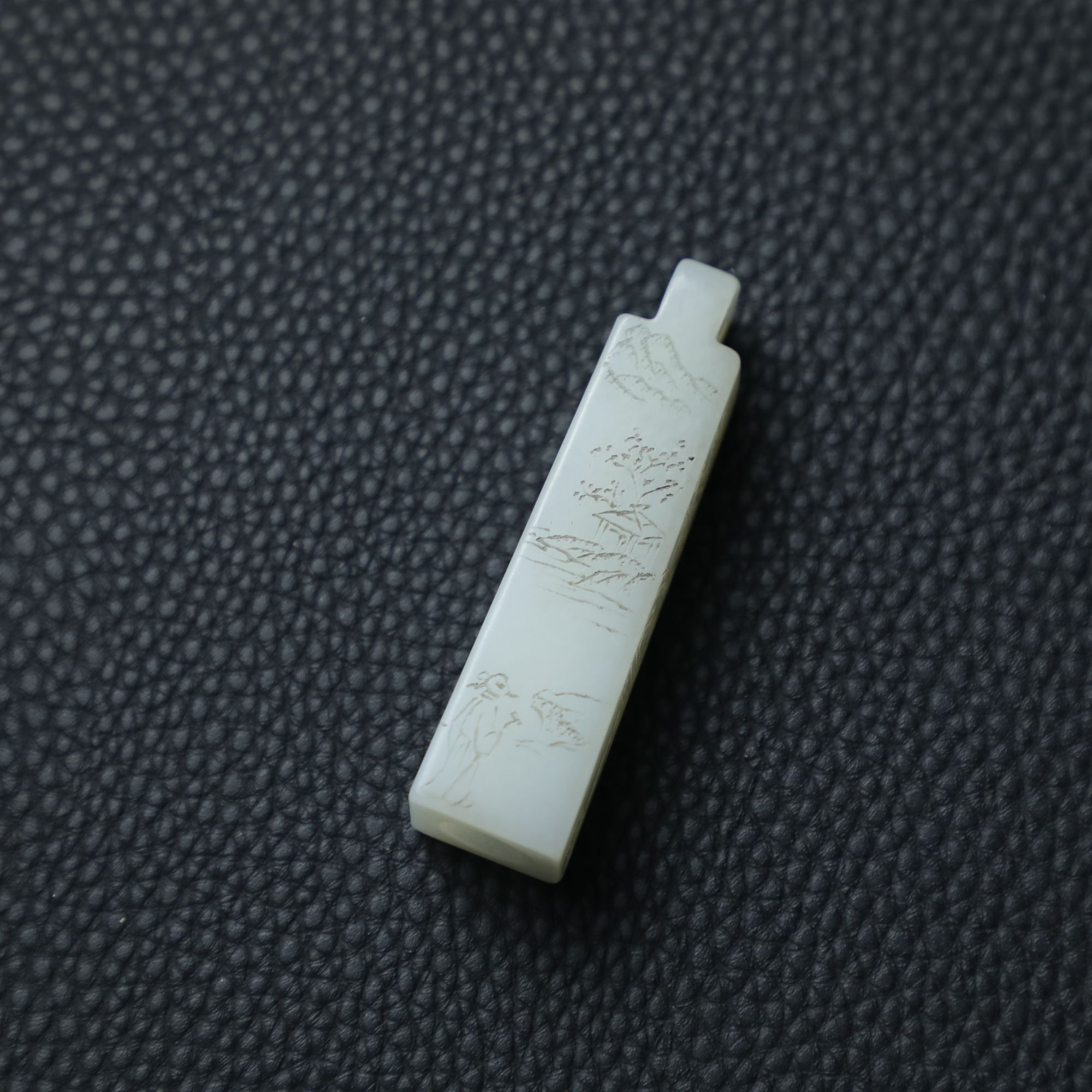 TCWWA07240清晚和田白玉山水诗文翎管