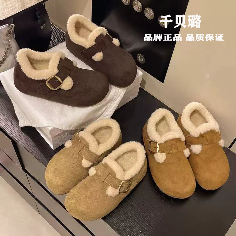 千贝璐【5cm勃肯鞋】厚底增高加绒女2025新款冬毛毛鞋雪地靴保暖