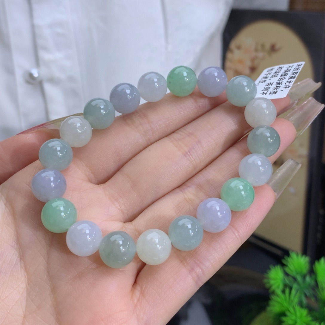 翡翠手链未镶嵌卡10冰润马卡龙