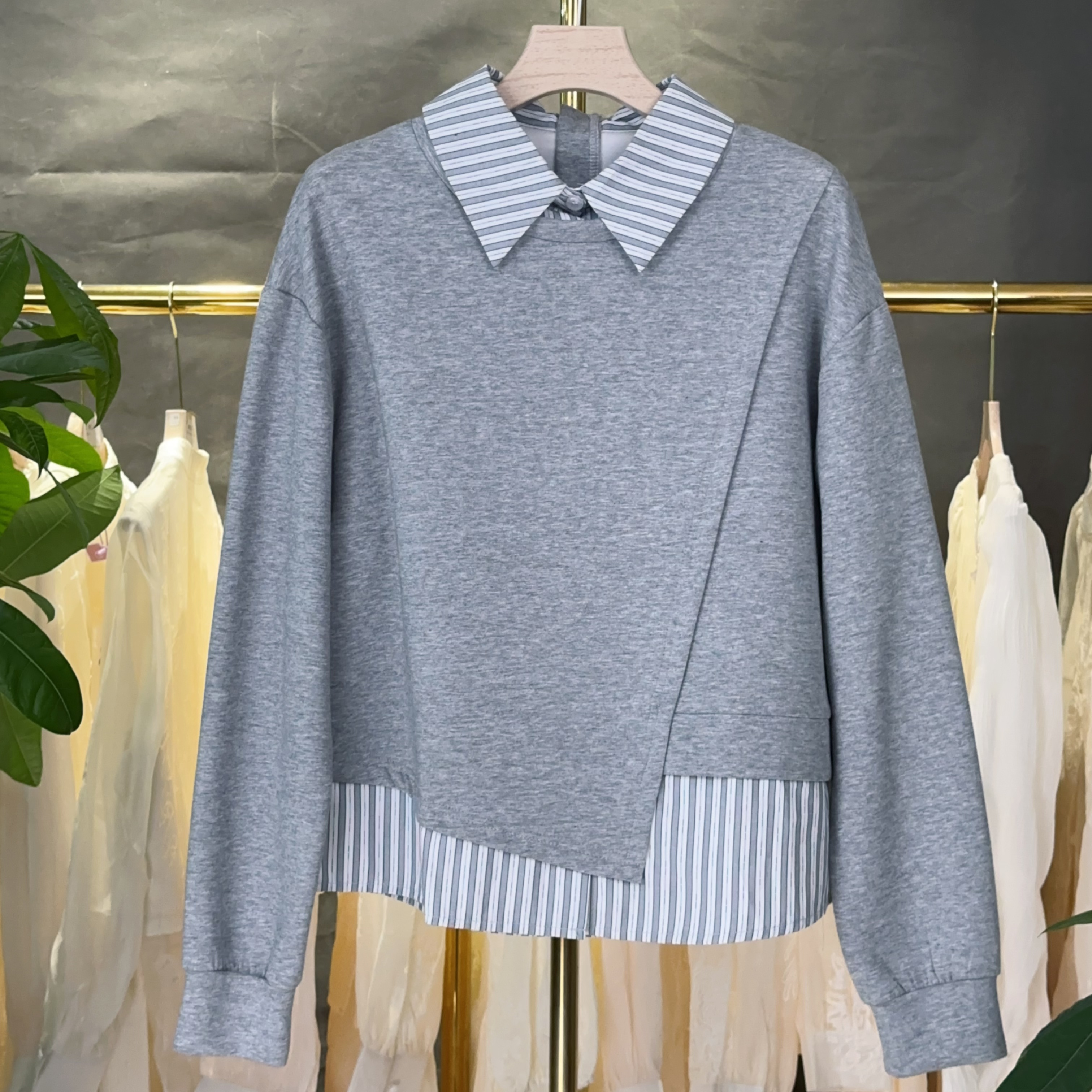 【RG3261】2025年春装新款假两件时尚气质百搭减龄显瘦新款女装小衫