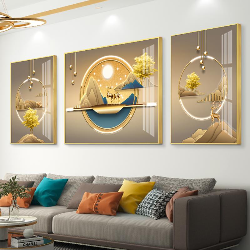 福禄客厅装饰画现代简约沙发背景墙挂画三联画轻奢壁画抽象大气