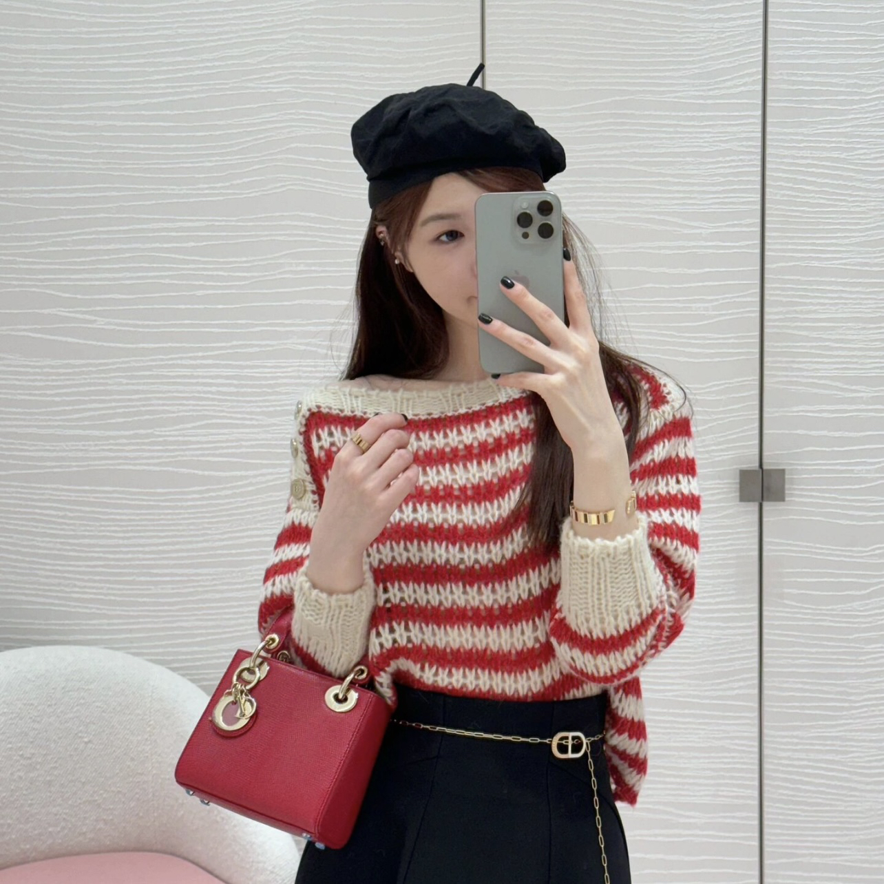 99新 DIOR/迪奥 2cc237/条纹马海毛针织衫 马海毛 38码