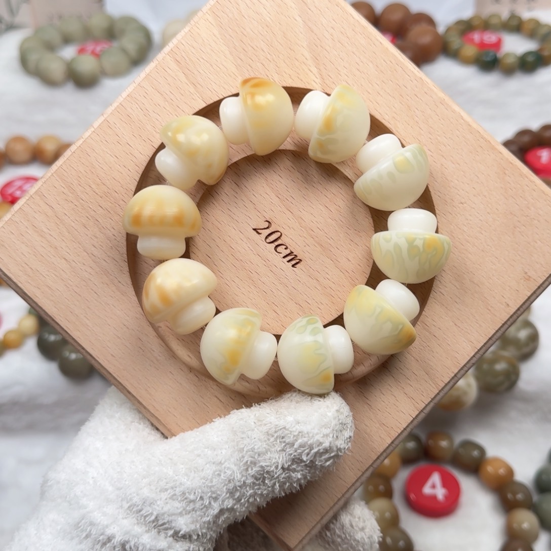 吊坠白玉菩提卡25手工干磨蘑菇