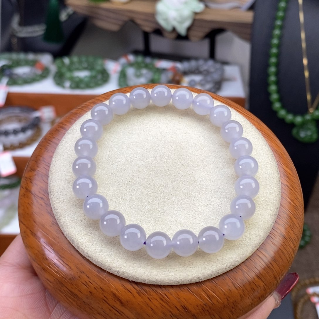 和田玉高冰烟紫8mm未镶嵌