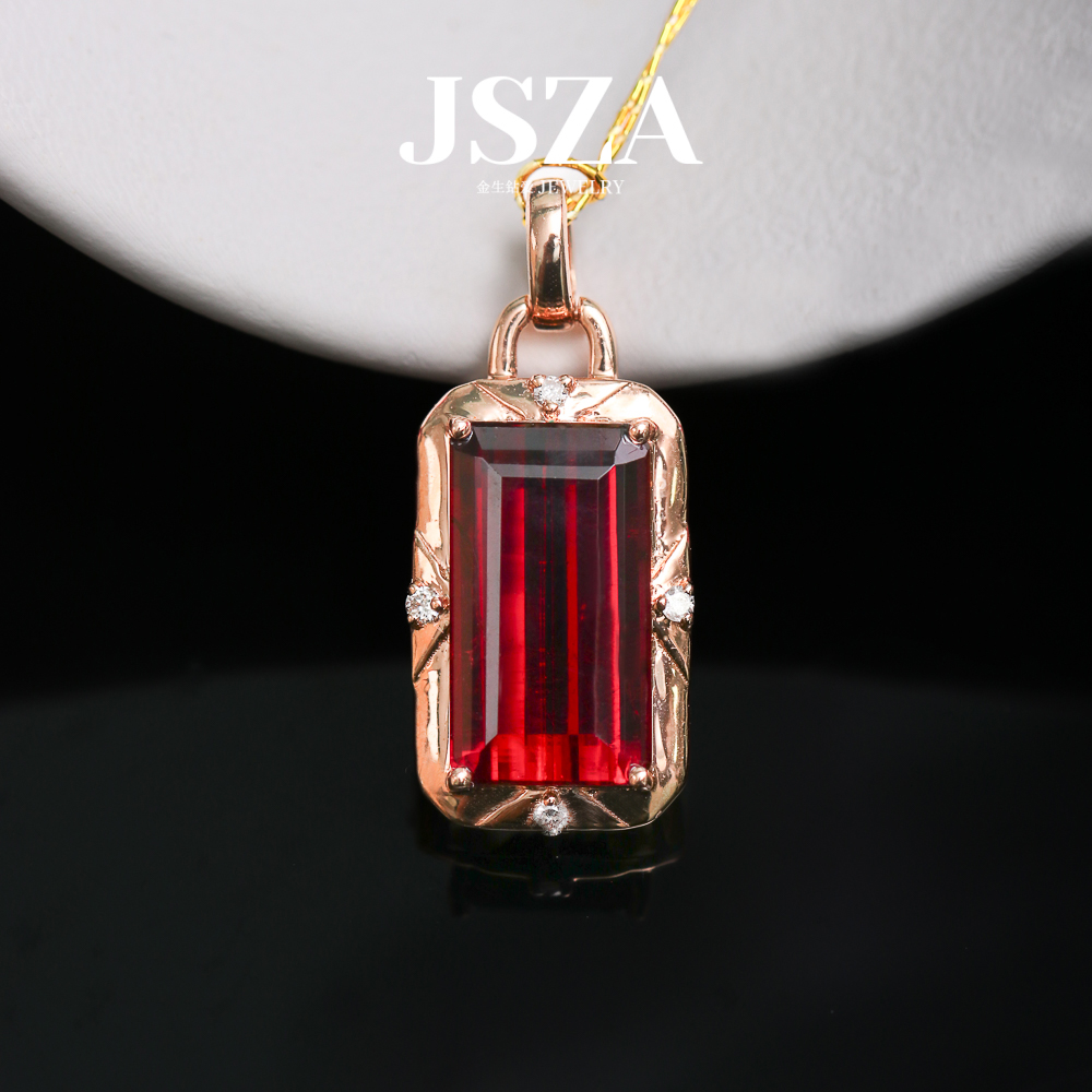18K金红碧玺吊坠4.3ct 香水瓶镶嵌精致优雅 简洁干练职场通勤