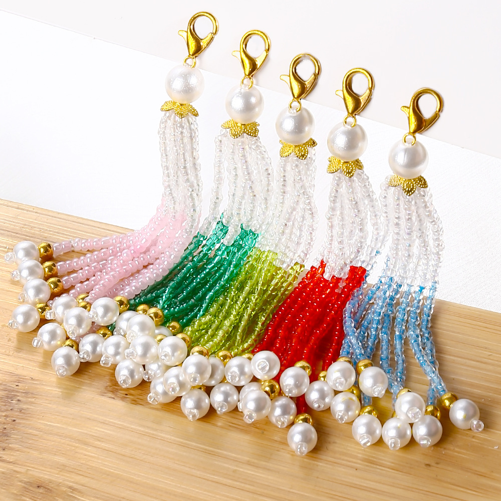 巧巧新款双色米珠流苏diy配饰新中式国风半成品挂坠汉服发簪材料