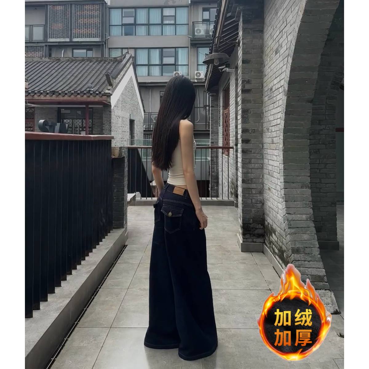 复古丹宁高腰阔腿牛仔裤女宽松直筒休闲裤百搭休闲显瘦拖地长裤