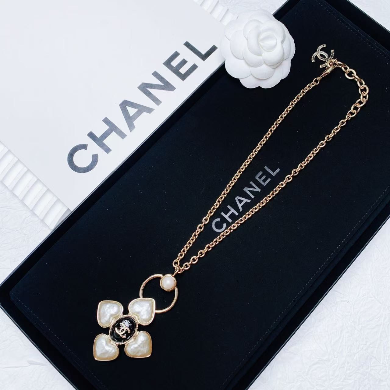 95新 Chanel/香奈儿 柚礼中古/香奈儿四叶草桃心珍珠项链LZ502035