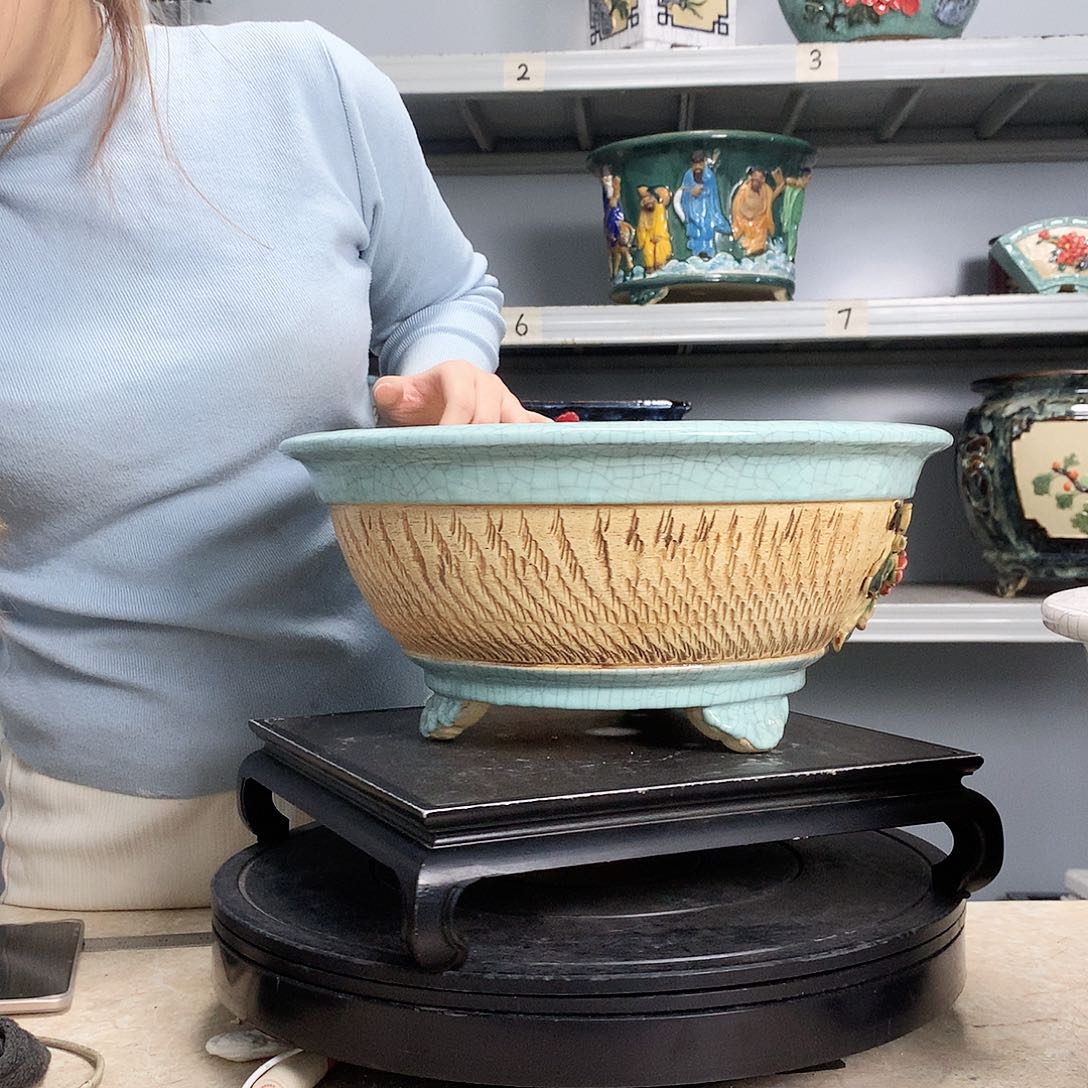 一**蓝实物拍摄湾盆石湾盆