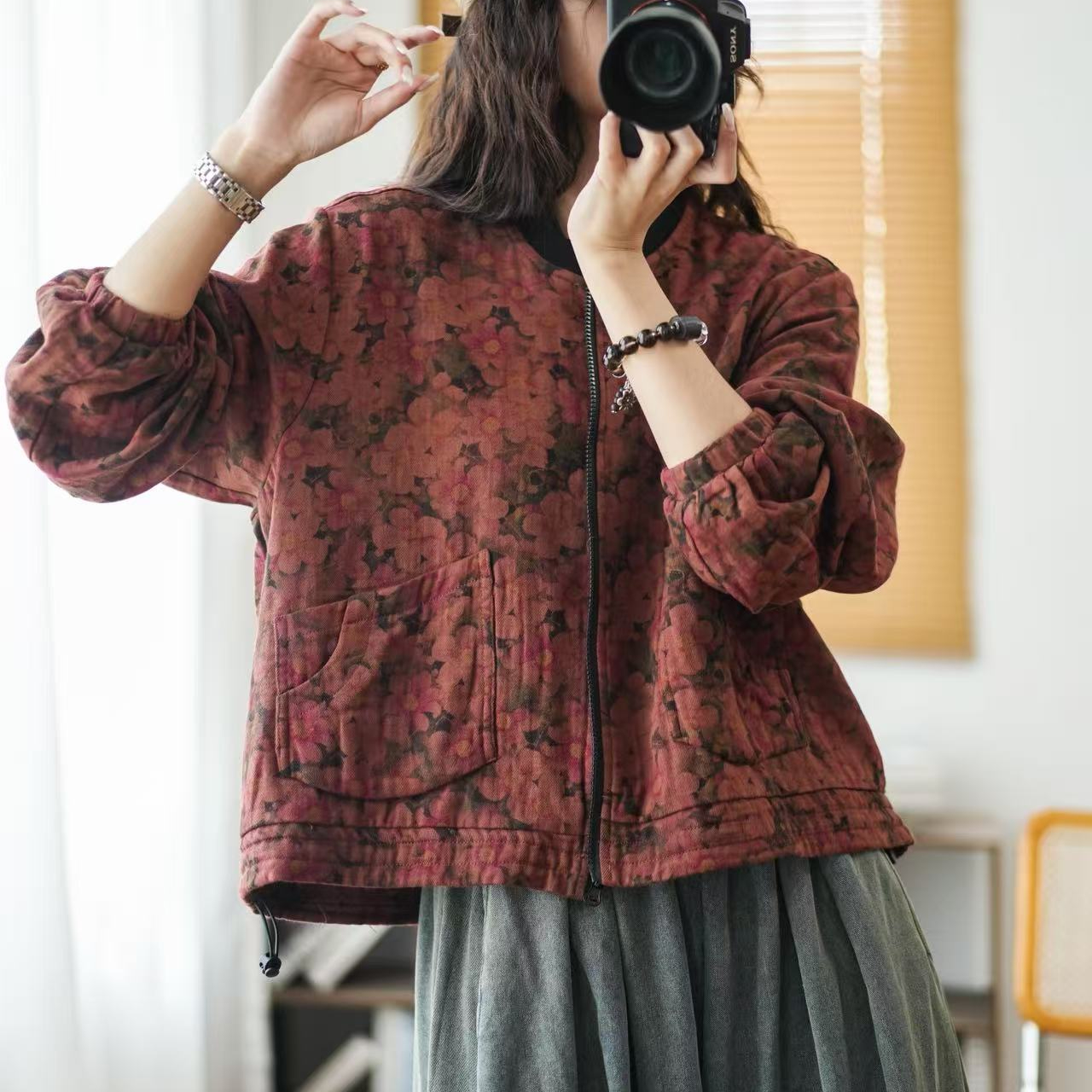 15322新款春秋复古气质民族风碎花时尚外套