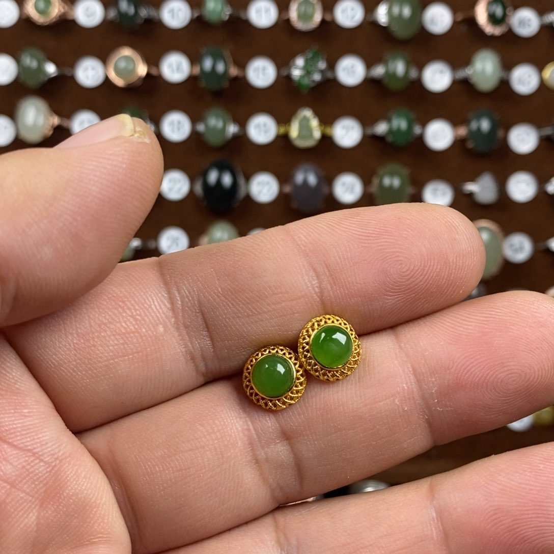 和田玉（碧玉）戒指银S925镀金镶嵌