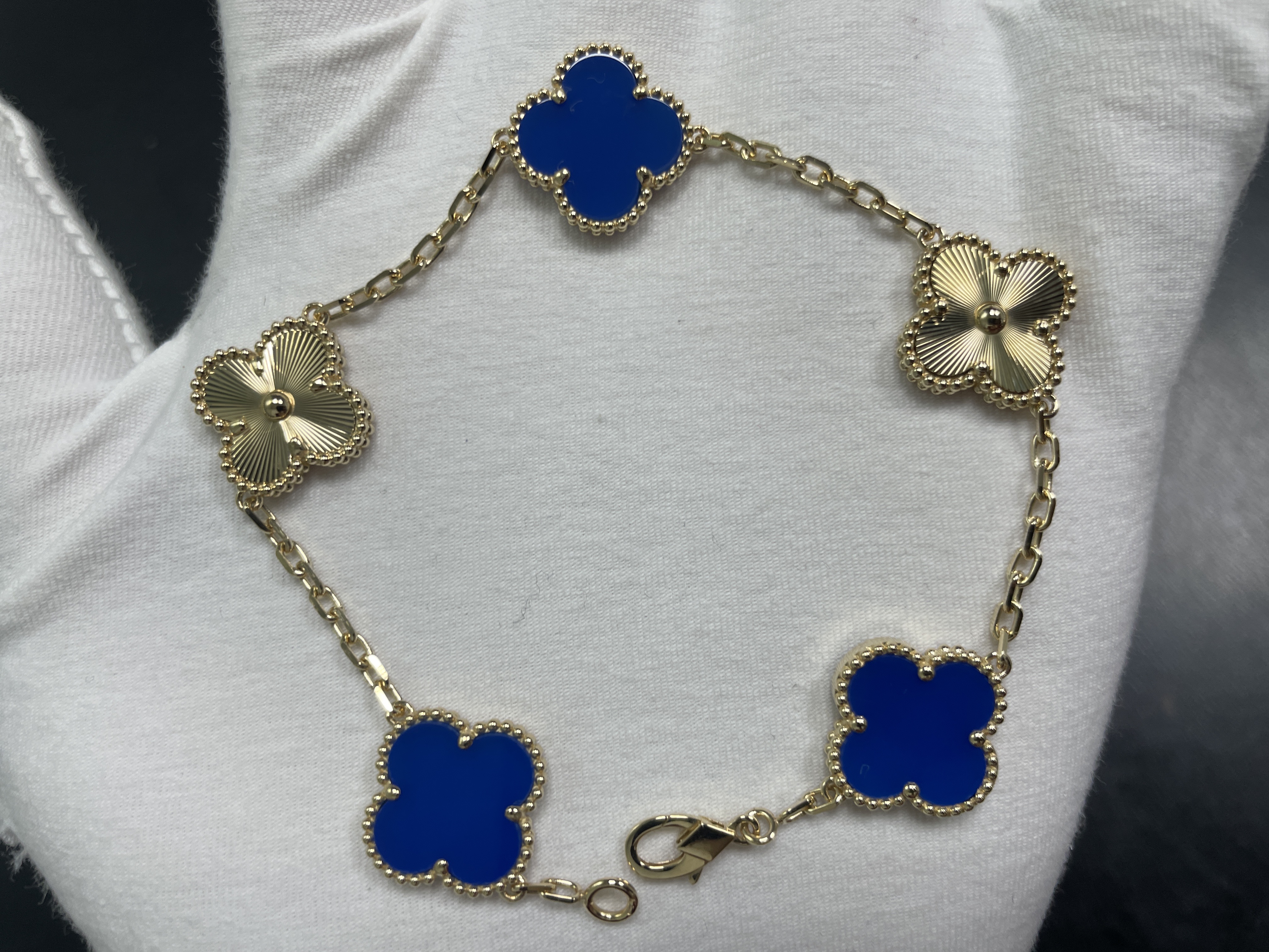 【CHERISH】18k  k黄蓝镭射四叶草五花手链