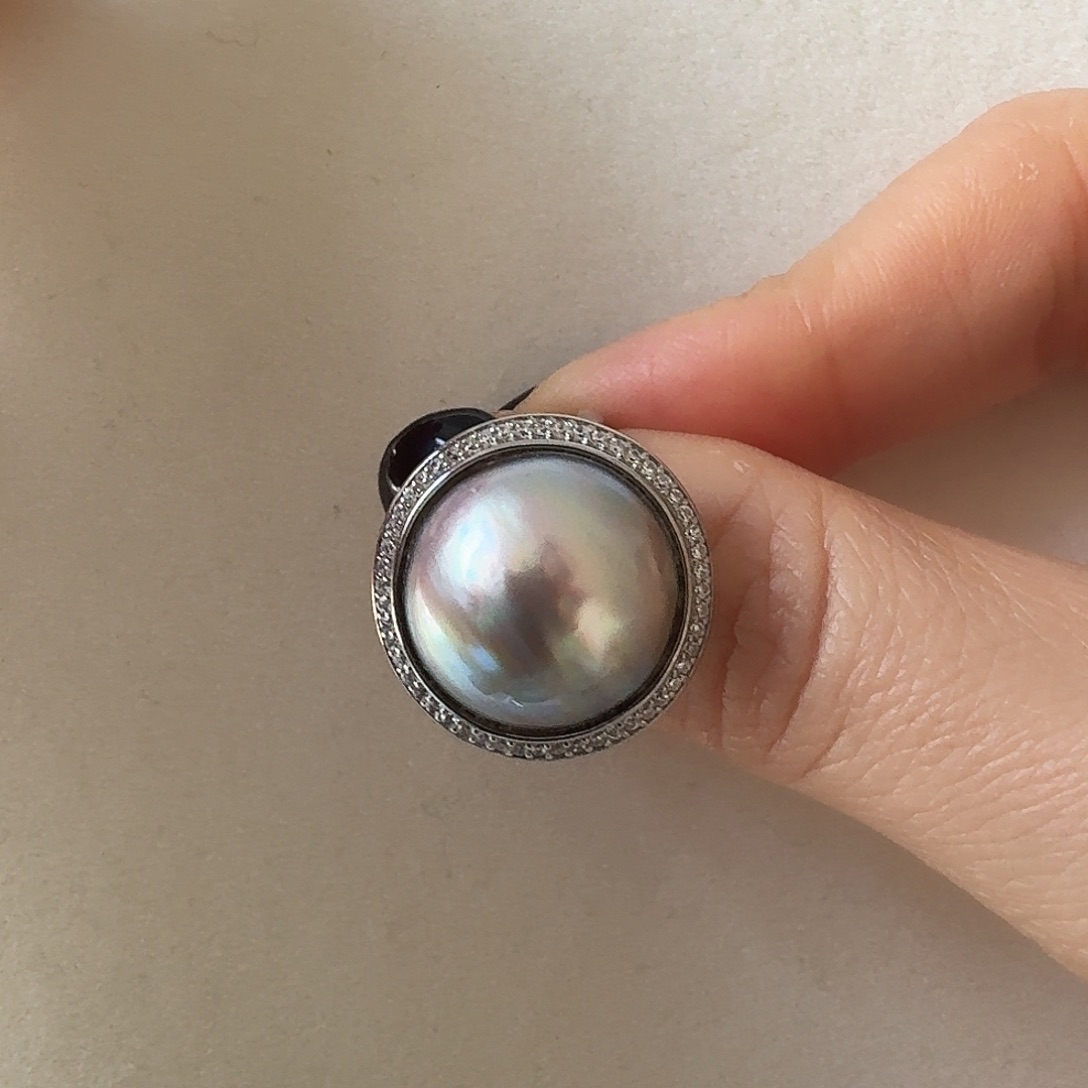 麦***兜戒圈拼合珍珠（马贝珠）银S925镶嵌