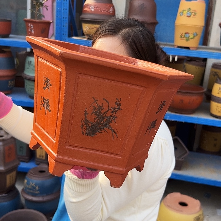 25红清雅六方花盆花盆花盆