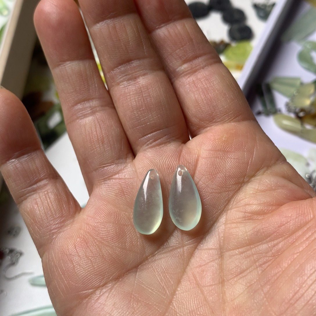 盼***盼蛇纹石玉银S925镶嵌耳坠