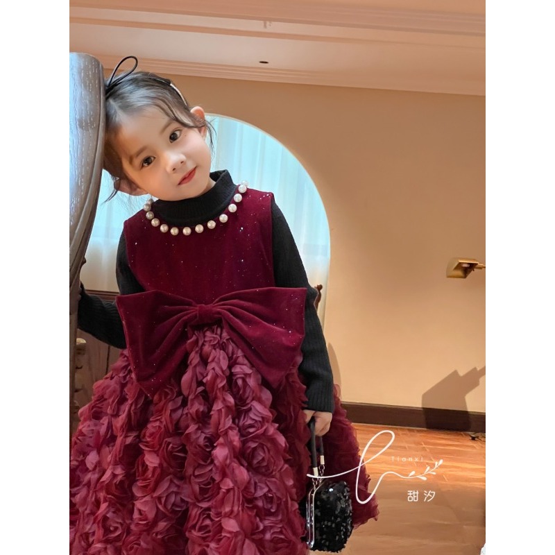 甜汐·25冬~立体花朵蝴蝶结背心裙250217（童装汉服）