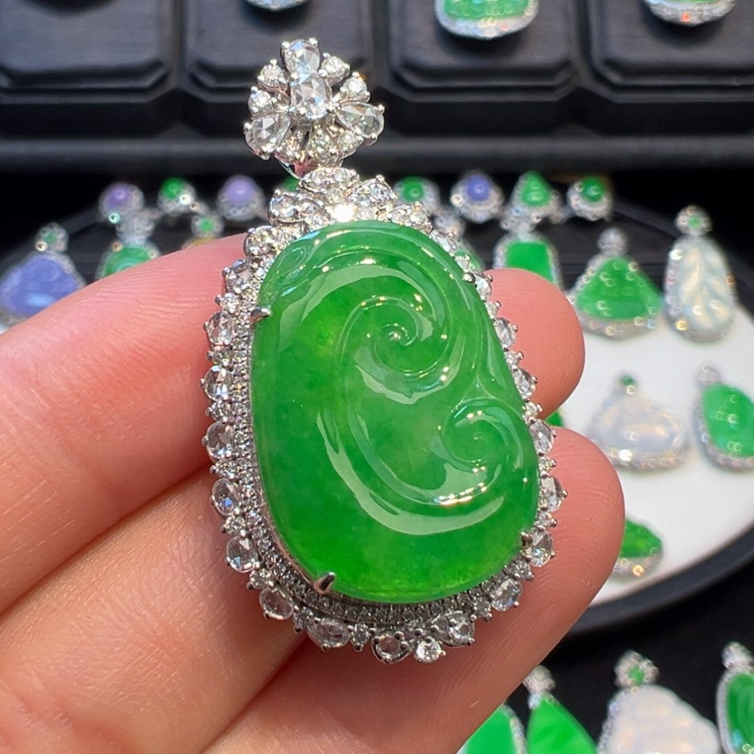 翡翠吊坠(不含链)18K金镶嵌收到货48小时鉴赏期