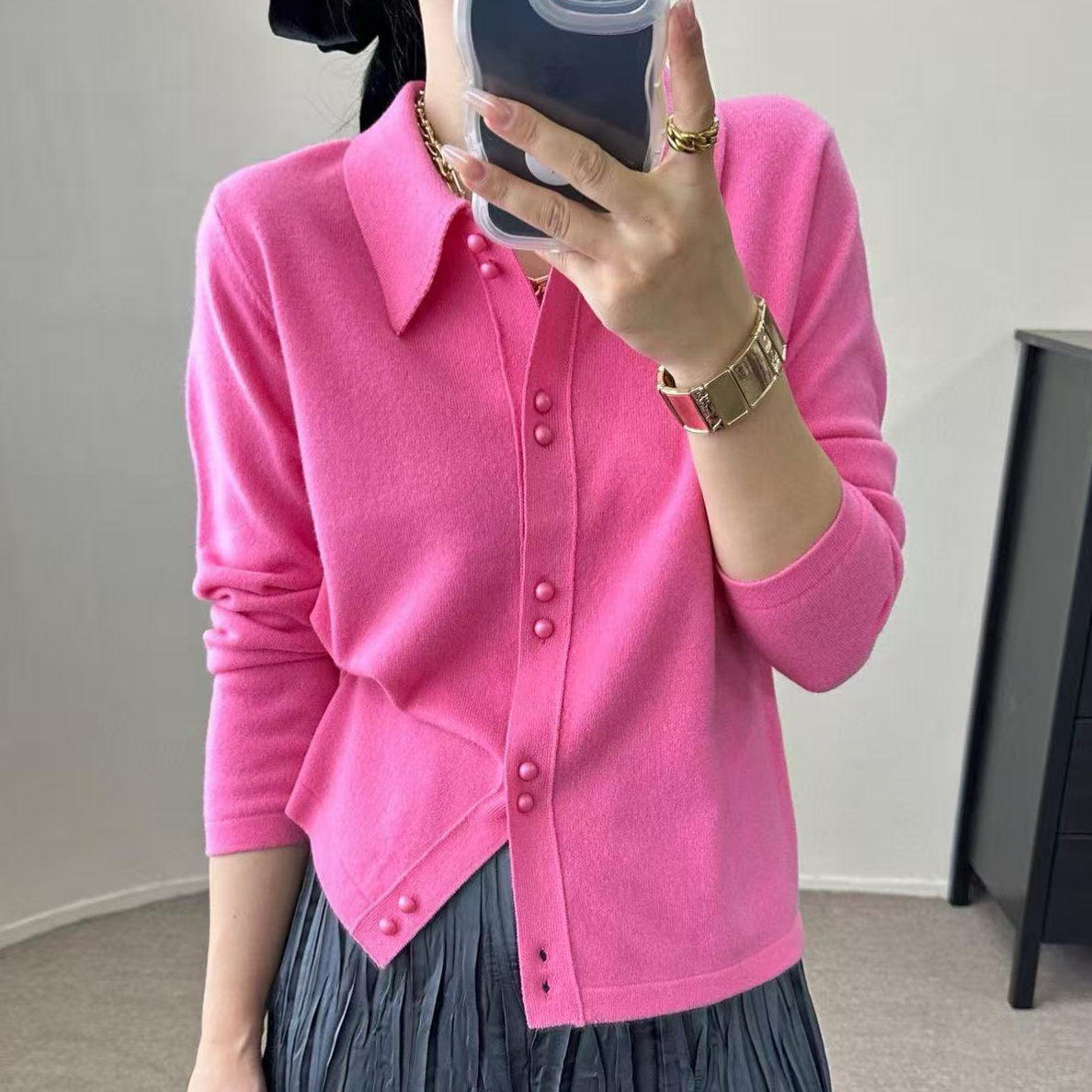 ［姑妈家］高定全羊毛翻领开衫气质时尚百搭