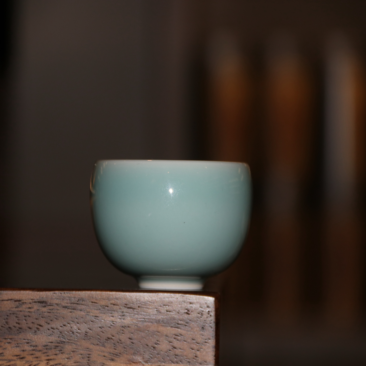 晓芳窑单色釉豆青釉圆口杯茶杯主人杯圆口杯豆青釉茶杯容量70cc