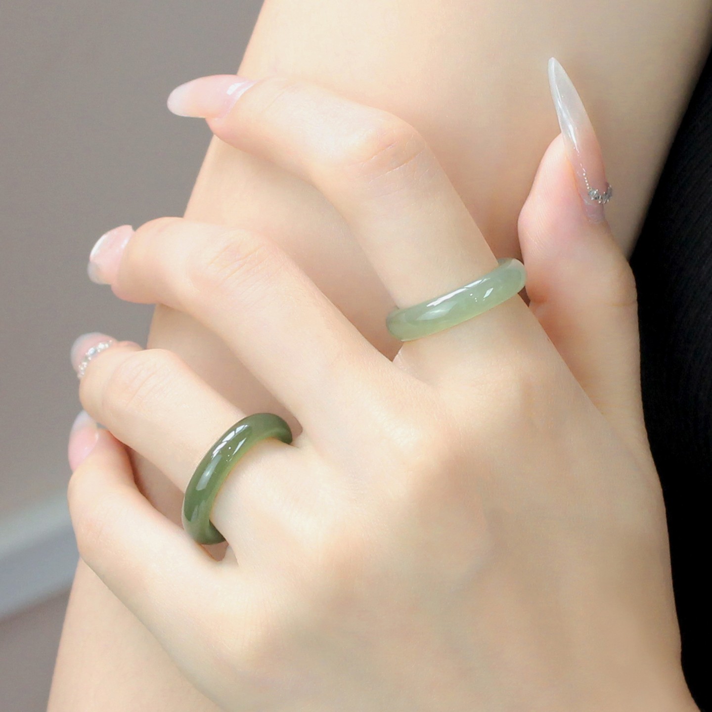 怀珠韫玉天然和田玉晴水戒指玉石指环高冰浅绿色拍一发一
