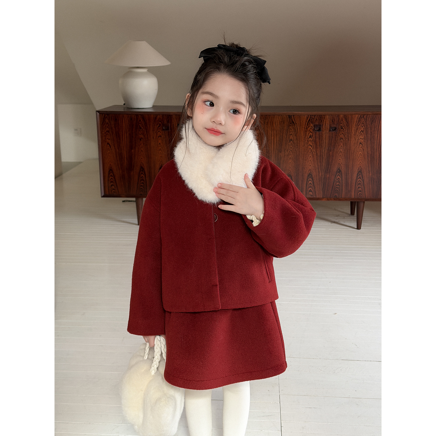 Harper kids 韩版女童可拆卸毛呢短款外套裙子两件套装 H25071207