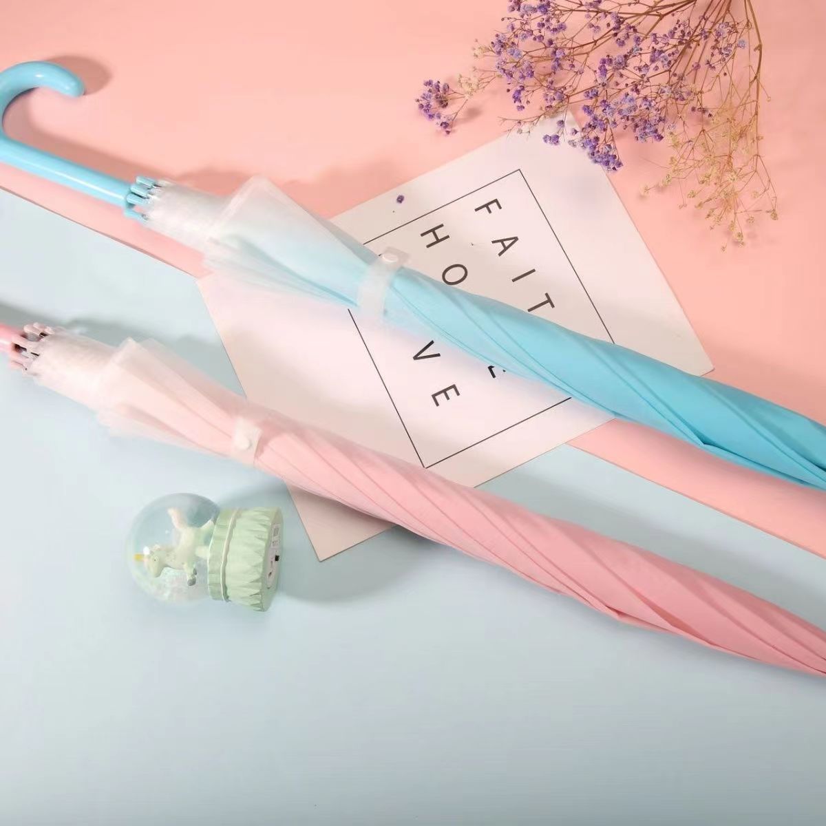 新款磨砂渐变高颜值网红ins儿童加粗长柄伞透明舞蹈伞可爱自动