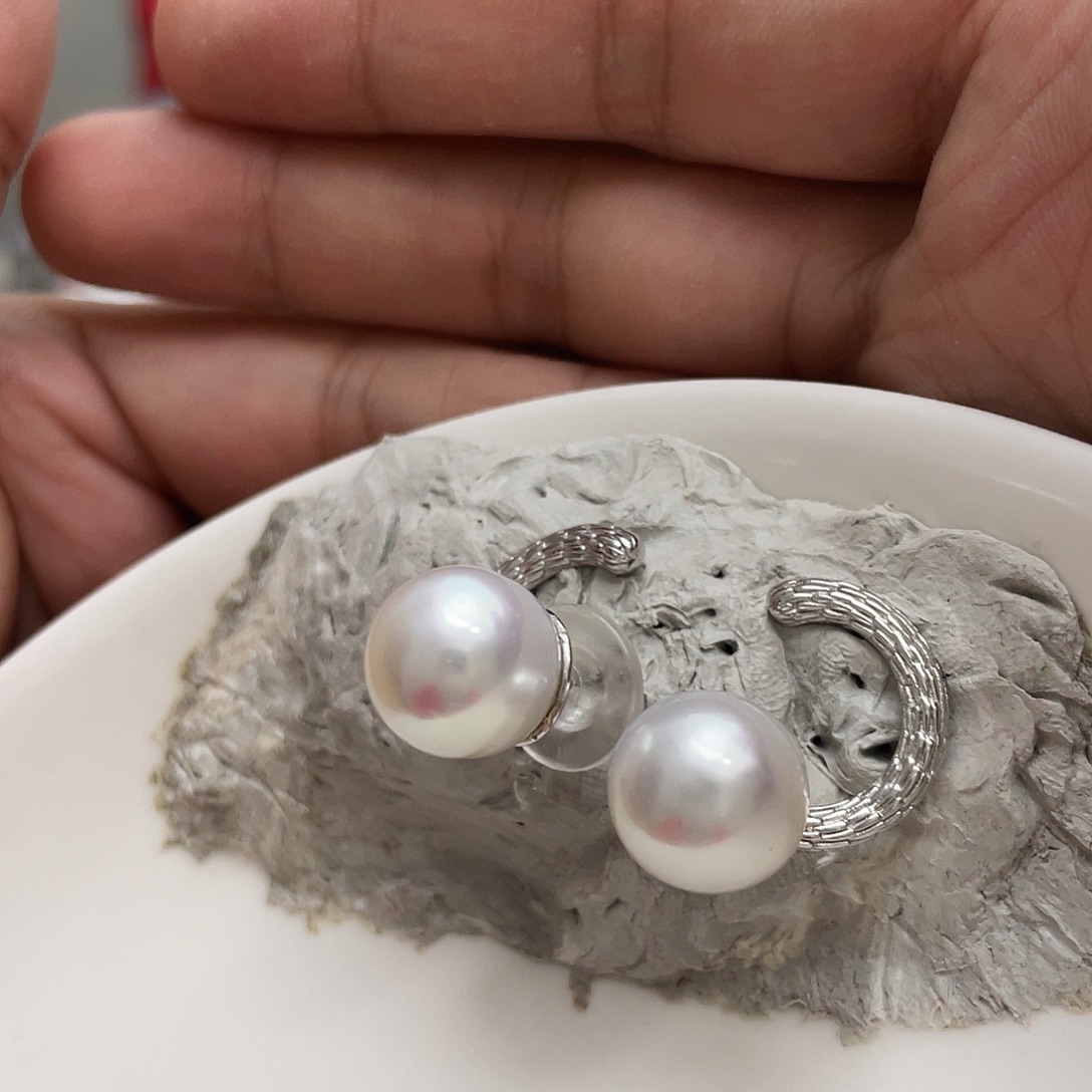 海水珍珠耳饰银S925镶嵌
