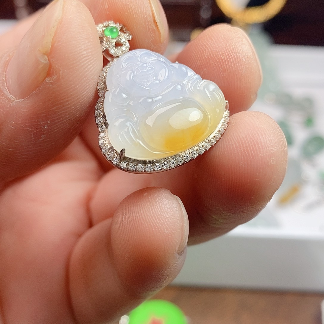 颈饰银S925镶嵌翡翠佛公