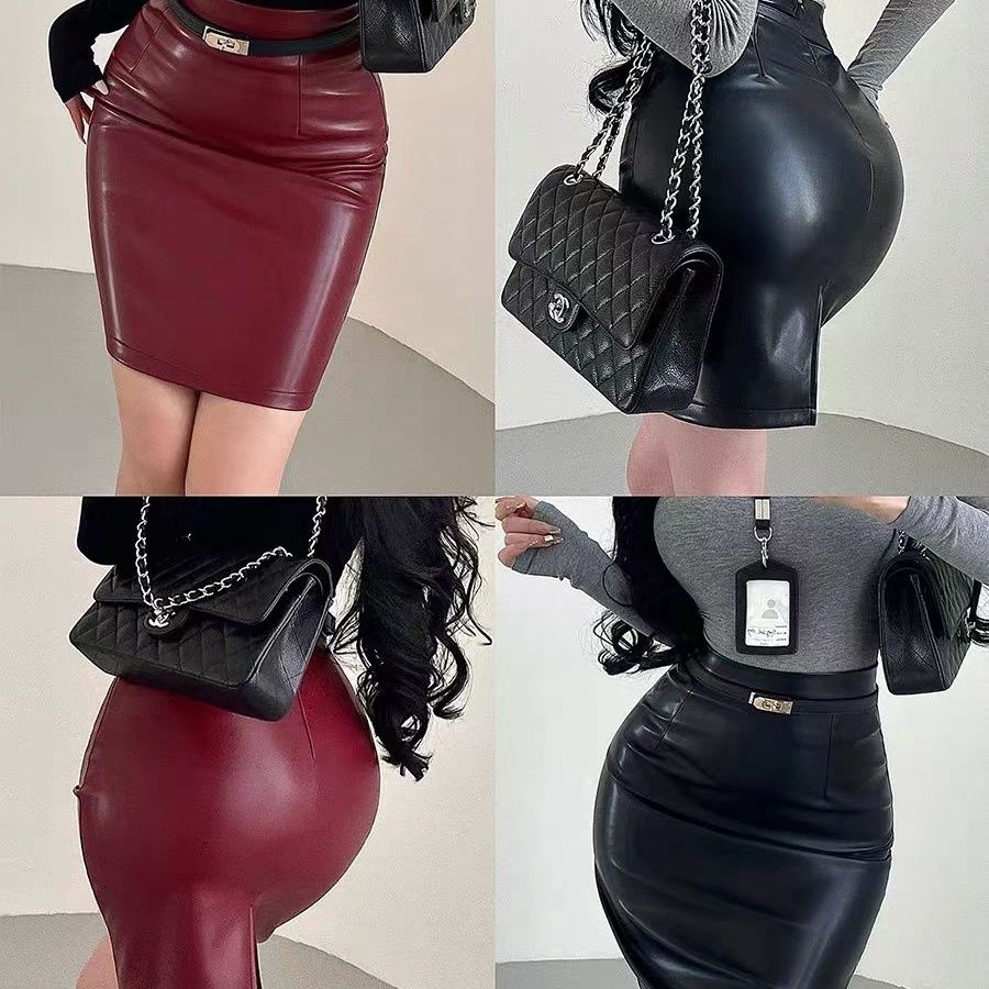 韩版高腰显瘦PU皮包臀半身裙短裙女辣妹性感通勤百搭紧身短款皮裙