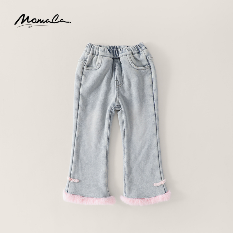 MOMOCO冬季女童加绒可爱蝴蝶结牛仔裤75830350011