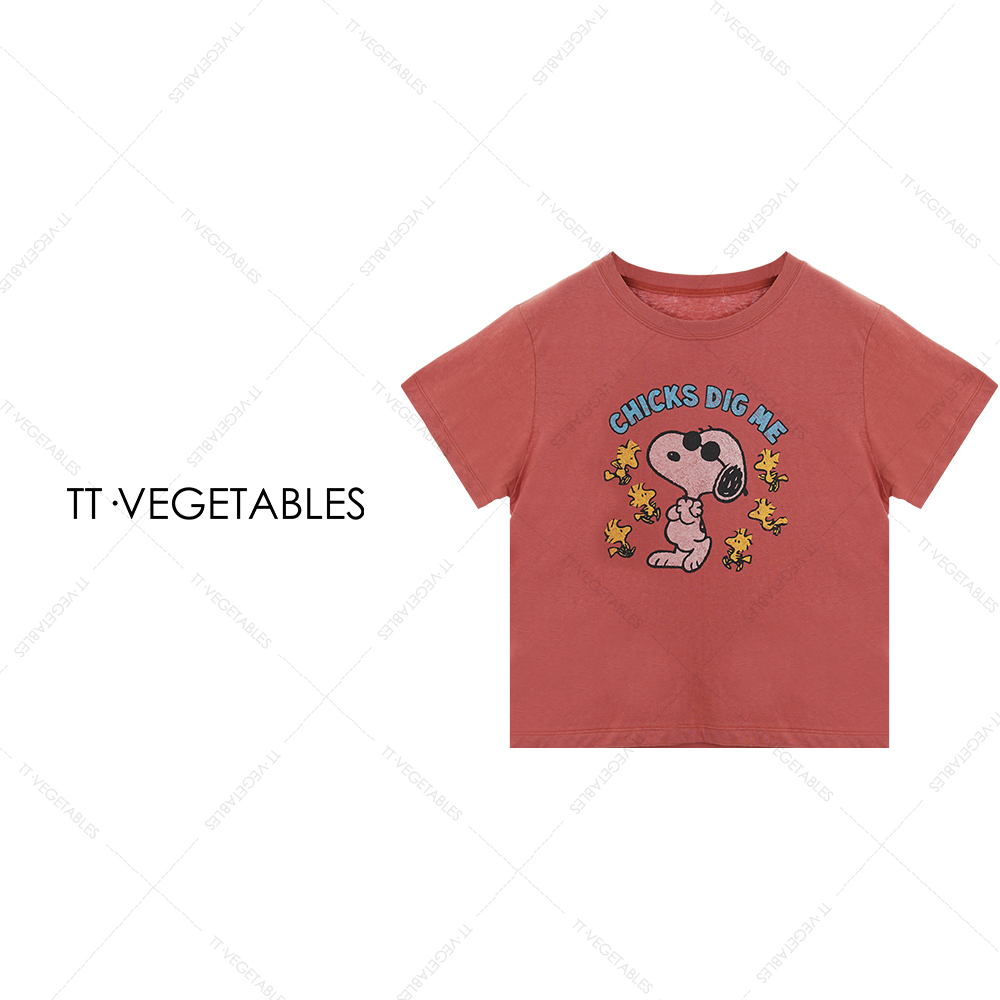 噢芬/小个子 【布丁】棉短袖圆领字母卡通印花T恤简约上衣522045