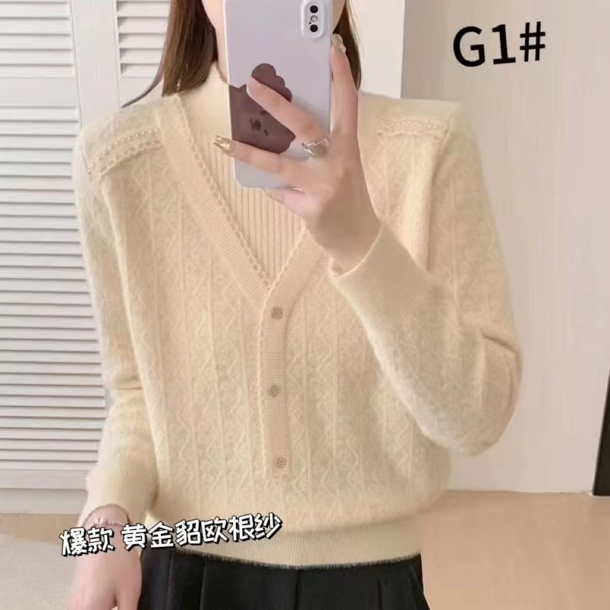 冬季爆款加厚毛衣半高领假两件三颗扣