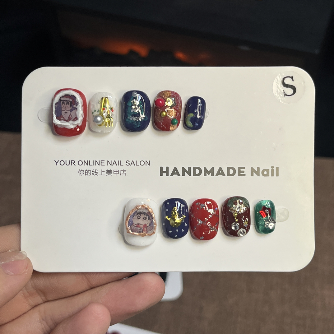 圣诞蜡笔小新——纯手工穿戴甲